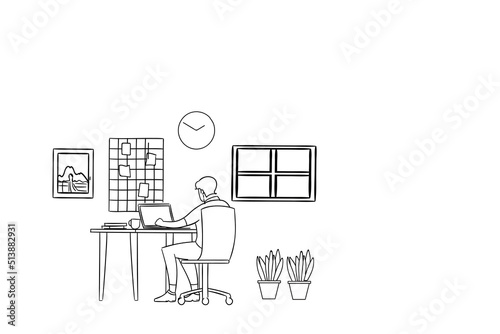 Work from home concept. Hand drawn of cozy workspace design illustration.
