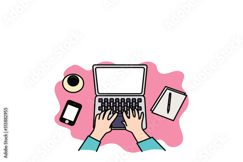 Concept  for work from home. Cozy working space flat design