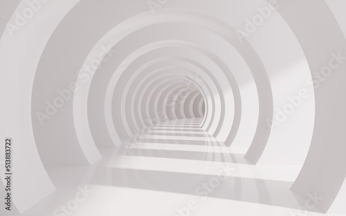 White circular tunnel, 3d rendering.