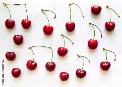 on white background notes from berries sweet cherry red color place inscription music notation camp wallpaper