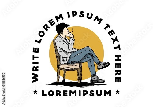 Man sit on chair and smoke cigarettes illustration