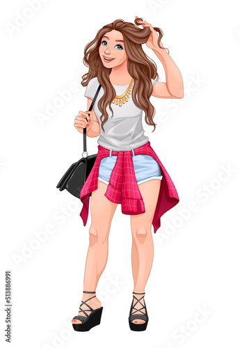 Street fashion girl. Vector...