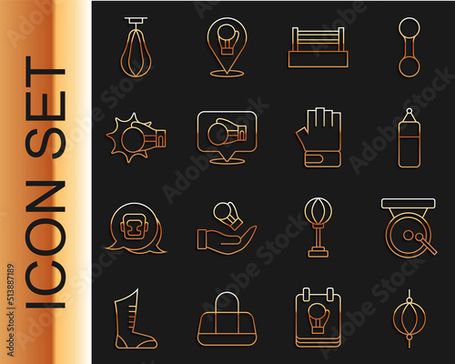 Set line Punching bag, Boxing gong, ring, glove, boxing, and MMA icon. Vector