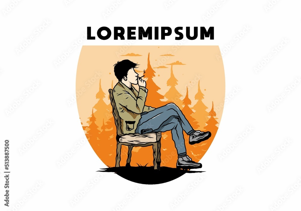 Man sit on chair and smoke cigarettes illustration Man sit on chair and smoke cigarettes illustration