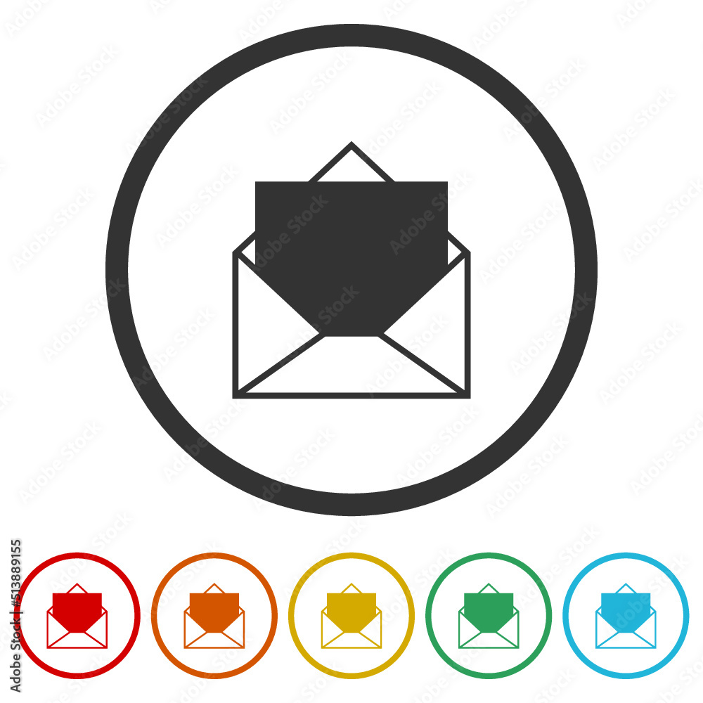 Message envelope icons in color circle buttons Message envelope icons in color circle buttons