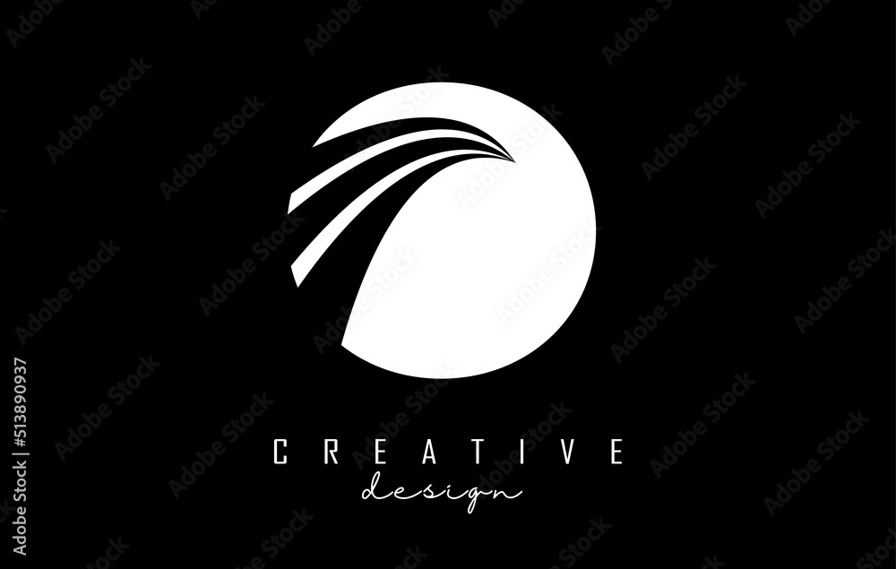 Naklejka premium White letter O logo with leading lines and road concept design. Letter O with geometric design.