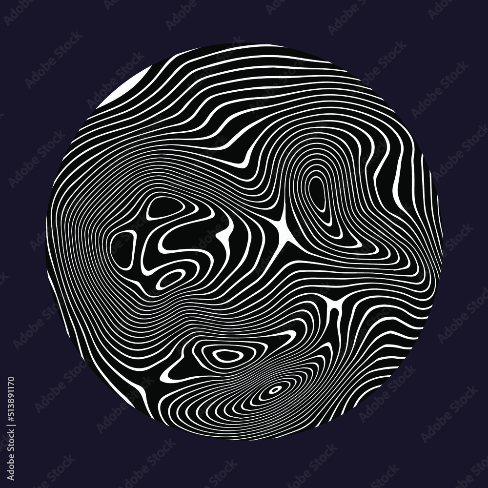 Black and white circle with glitched and distorted texture. Abstract trippy illustration for poster or logotype. Black and white circle with glitched and distorted texture. Abstract trippy illustration for poster or logotype.