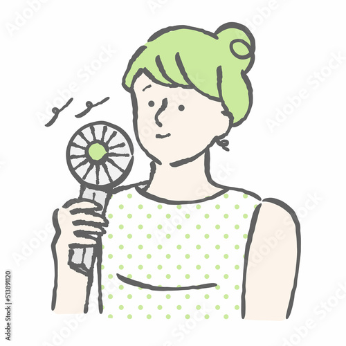 ハンディファン　女性　イラスト