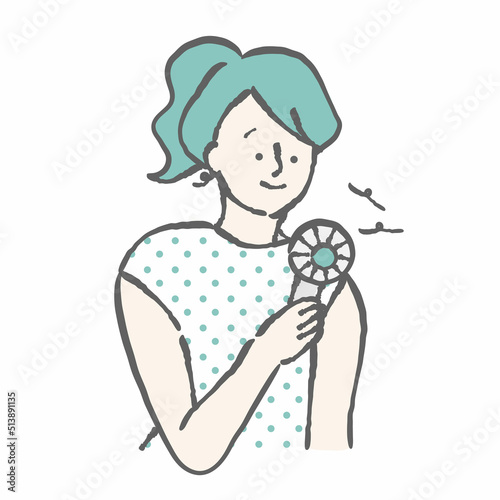 ハンディファン　女性　イラスト