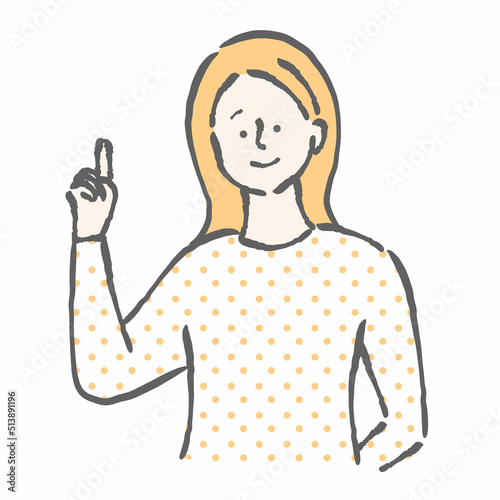 上に指をさす女性　イラスト