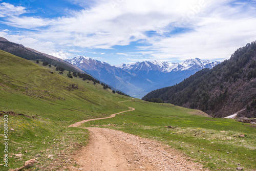 Road in caucasus Mountains landscape. Karachay-Cherkessia republic, Russia