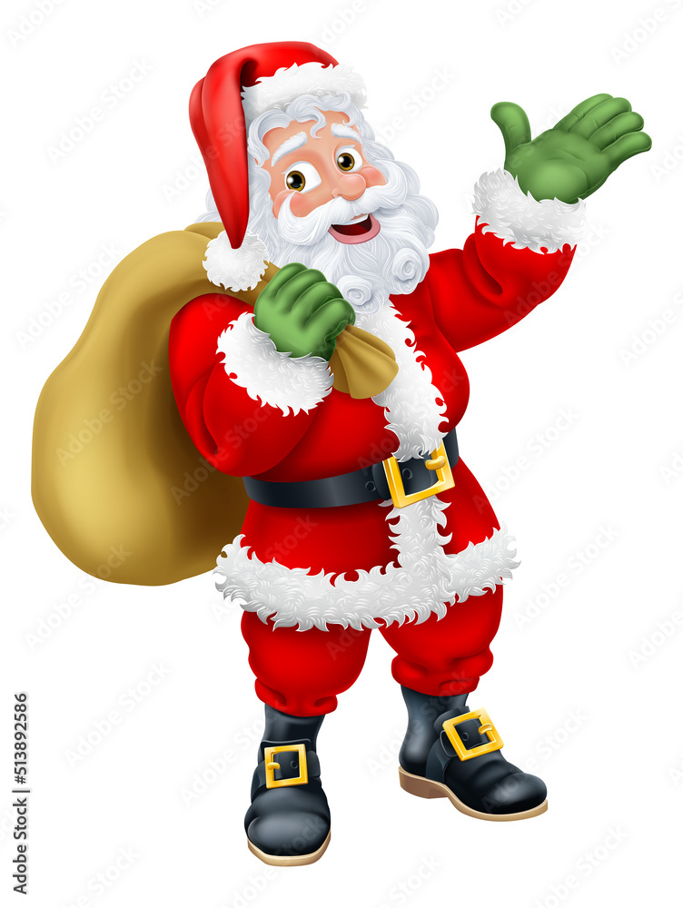 Cartoon Santa Claus Father Christmas and Gift Sack Stock Vector | Adobe  Stock
