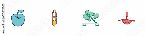 Set Apple, Pipette, Scented spa stick and Acupuncture therapy icon. Vector