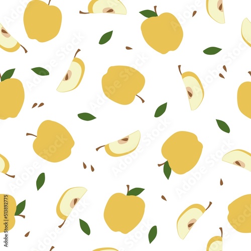 Fototapeta Naklejka Na Ścianę i Meble -  Seamless vector fruit pattern . yellow apples and green leaves. White background. fashionable print for textiles, wallpaper and packaging. 