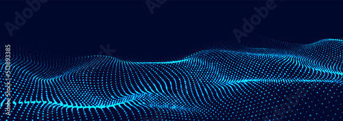 Dynamic blue particle wave. Futuristic point glowing wave. Flow digital structure. Data technology background. Vector illustration.