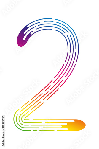 Number 2 from colorful rainbow dotted lines isolated on white background. Design element