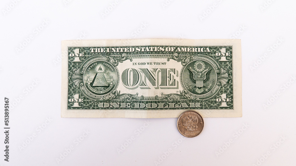 dollar and ruble bill and coin dollar and ruble bill and coin