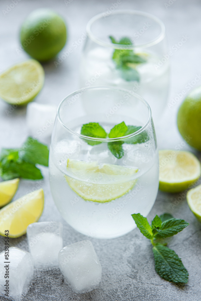 Iced cold lemonade with fresh lime and juice Iced cold lemonade with fresh lime and juice