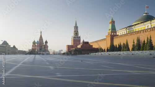 hyper lapse of Red Square in Moscow. St. Basils Cathedral, Spasskaya Tower and the mausoleum, Russia
