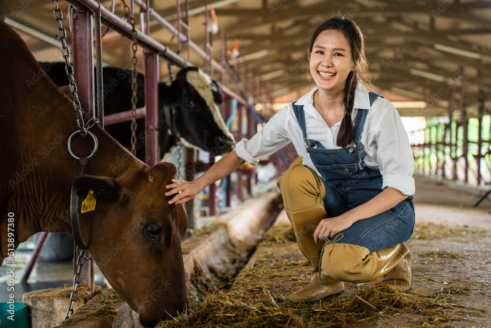 Portrait of Attractive Asian dairy farmer woman work outdoor in farm. Stock  Photo | Adobe Stock