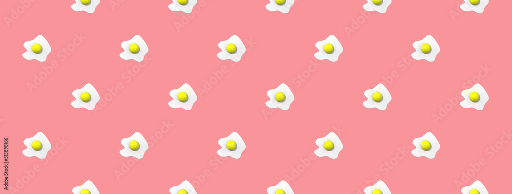 pattern. Image of chicken egg on pastel purple red background. Egg with round yolk. Surface overlay template. Banner for insertion into site. Horizontal image. 3d image. 3d rendering. pattern. Image of chicken egg on pastel purple red background. Egg with round yolk. Surface overlay template. Banner for insertion into site. Horizontal image. 3d image. 3d rendering.