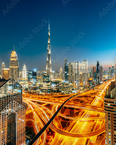 Photography Dubai skyline at night