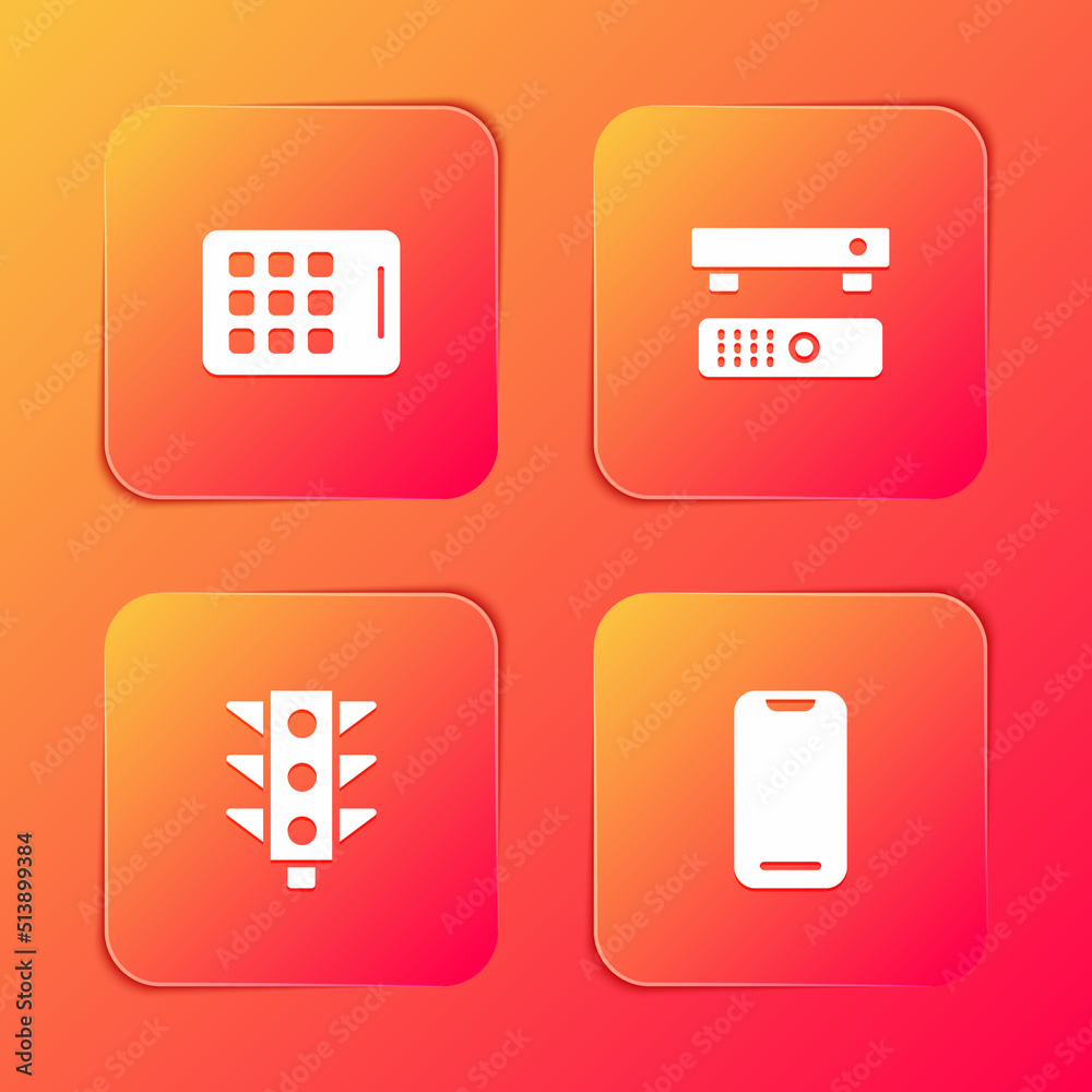 Set Graphic tablet, Multimedia and TV box, Traffic light and Smartphone icon. Vector Set Graphic tablet, Multimedia and TV box, Traffic light and Smartphone icon. Vector