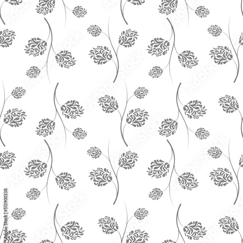 seamless pattern of abstract twigs with rounded inflorescences on a white background