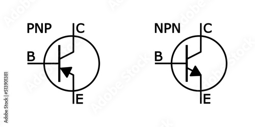 Transistor vector part of electronica component icons. Transistor icon including type of transistor scheme electronic. photo