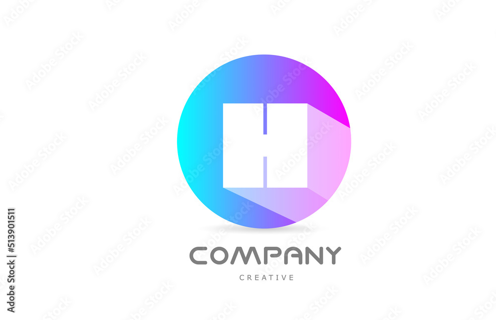 H pink blue alphabet letter logo icon with long shadow and circle. Creative template for company or business