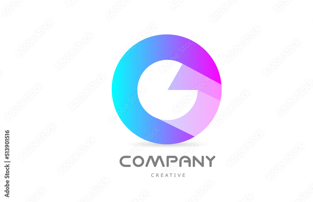 G pink blue alphabet letter logo icon with long shadow and circle. Creative template for company or business