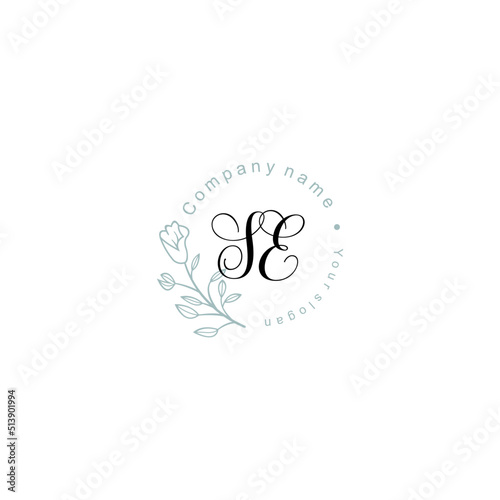 Initial letter SE handwriting with floral frame template 