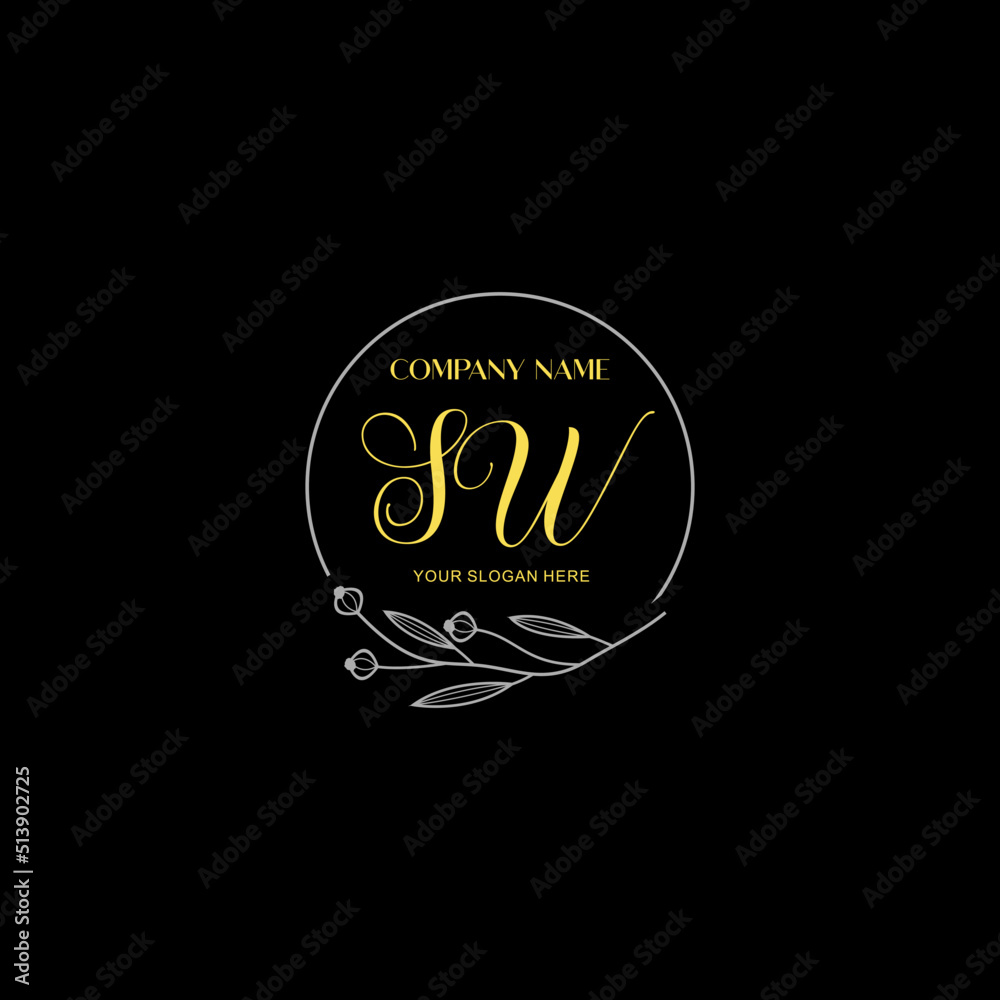 Fototapeta premium Initial letter SW handwriting with floral frame template 