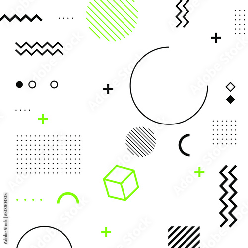 Universal trend halftone geometric shapes set juxtaposed with bright green elements composition. Design elements for the magazine, leaflet, billboard, flyer, sale, brochure, etc.