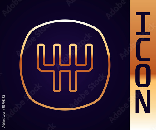 Gold line Gear shifter icon isolated on black background. Manual transmission icon. Vector