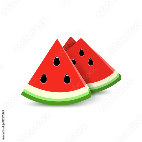 Realistic illustration of triangular watermelon slices. Vector illustration.