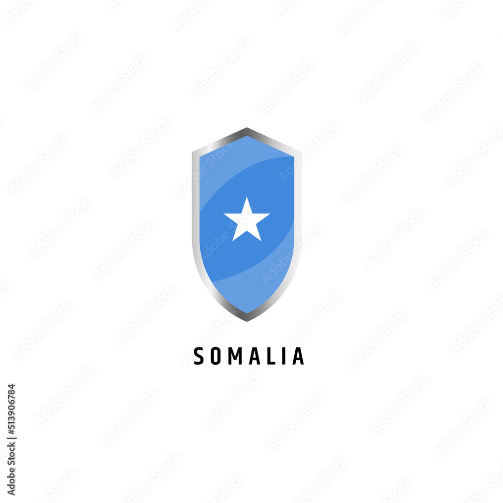 Flag of Somalia with shield shape icon flat vector illustration Flag of Somalia with shield shape icon flat vector illustration