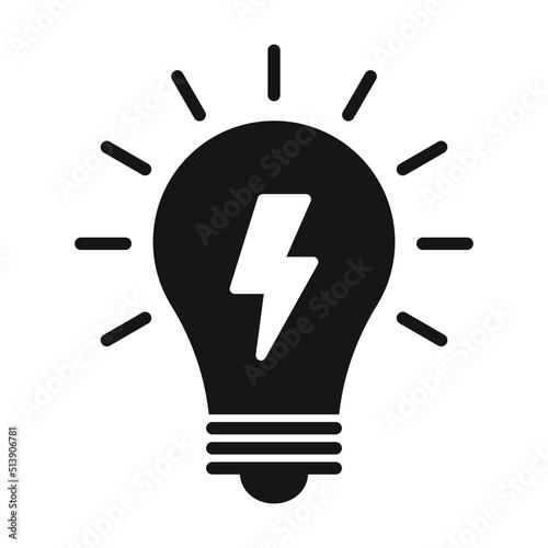 Light bulb with thunder icon, idea symbol.