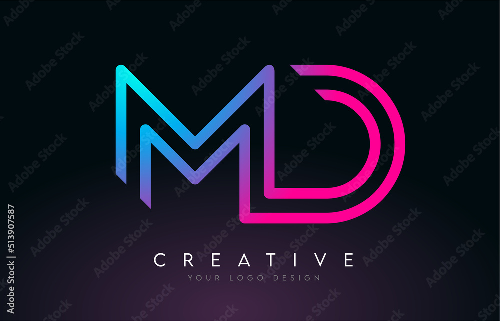 Monogram Lines MD M D Letter Logo Design. Creative Icon Modern Letters Vector Logo.