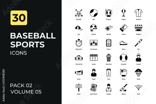 Baseball sport icons set