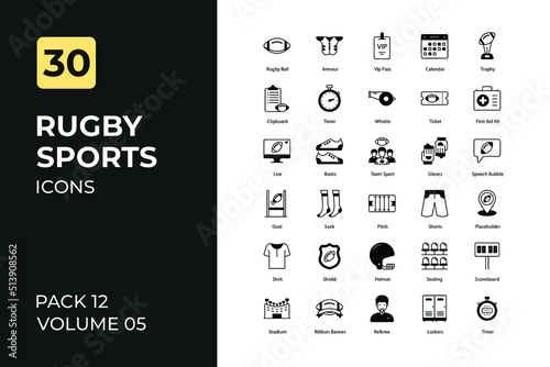 Rugby sport icons set
