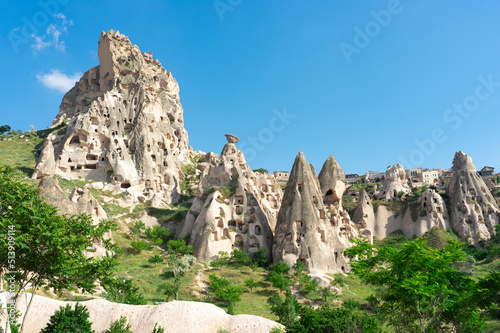 The Valley of Love in Cappadocia and cave settlements Dwellings in the rock of Turkey.