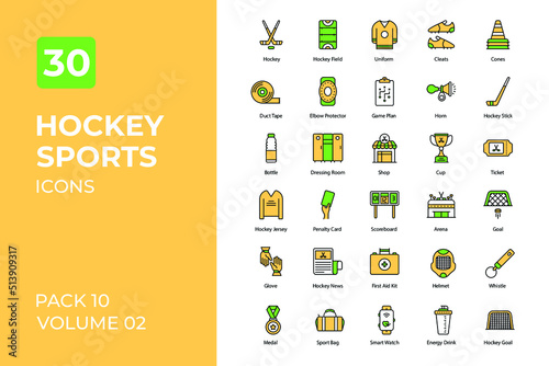 Hockey sports set in two tone color version. Flaticon collection set.