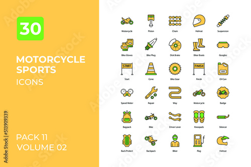 Motorcycle sports set in two tone color version. Flaticon collection set.