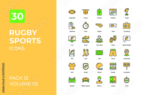 Rugby sports set in two tone color version. Flaticon collection set.