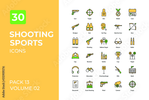Shooting sports set in two tone color version. Flaticon collection set.