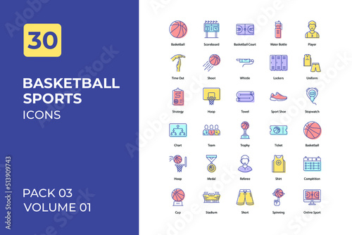 Basketball sports set in two tone color version. Flaticon collection set.
