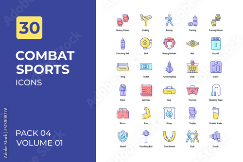 Combat sports set in two tone color version. Flaticon collection set.