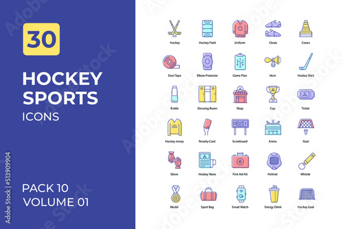 Hockey sports set in two tone color version. Flaticon collection set.