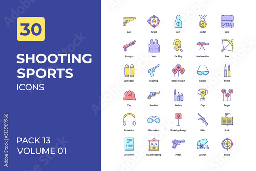 Shooting sports set in two tone color version. Flaticon collection set.